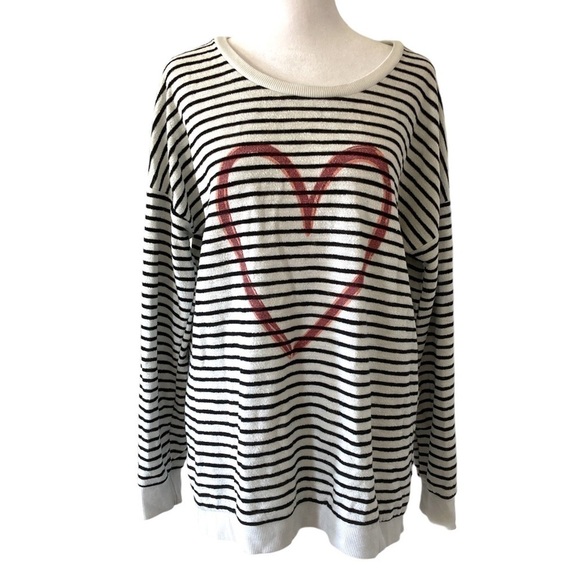 Simple Tops - Simple a large sweatshirt heart black and white stripes